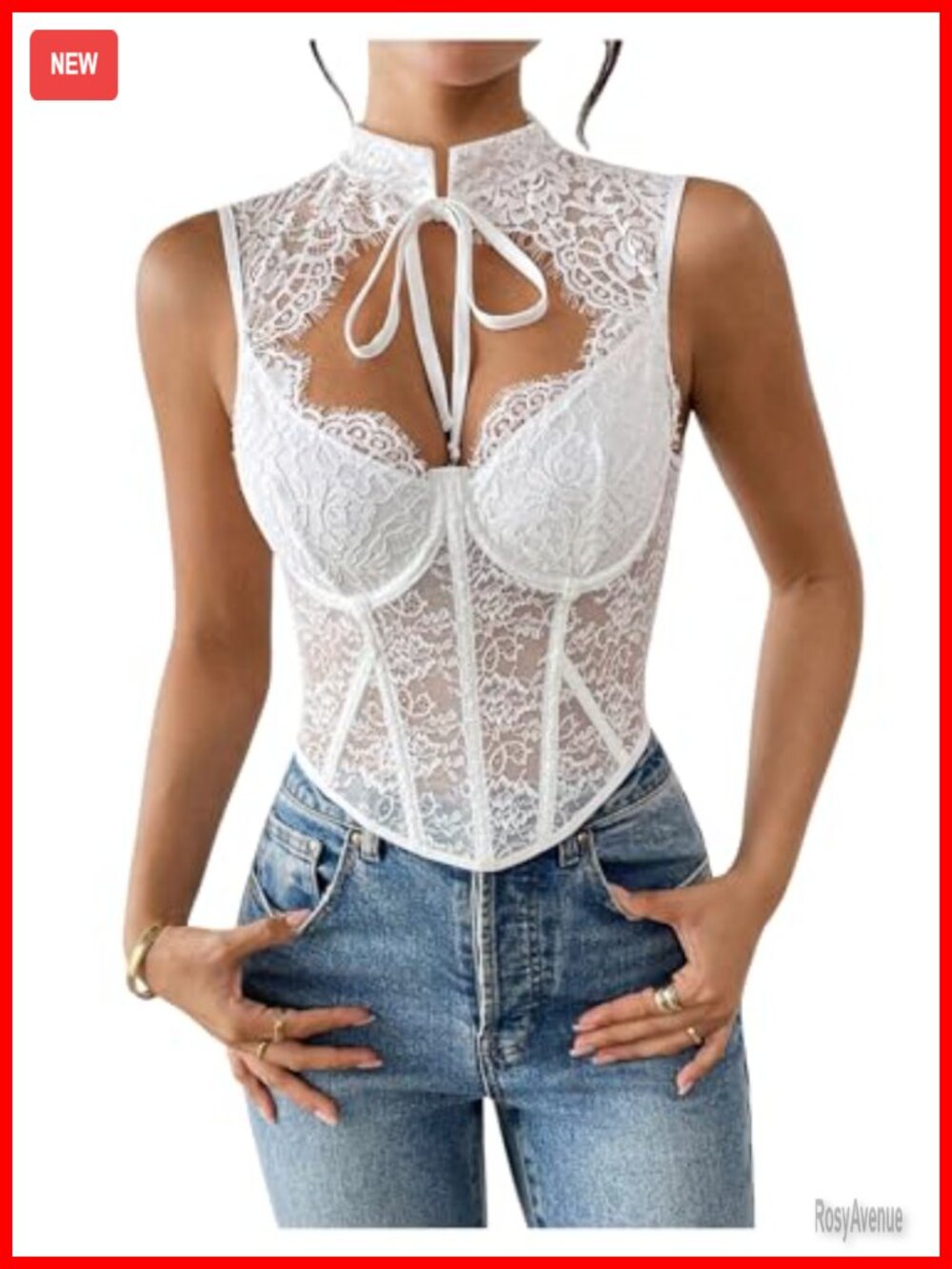 OYOANGLE Lace Corset Top Cut Out Bustier Floral Mesh Coquette